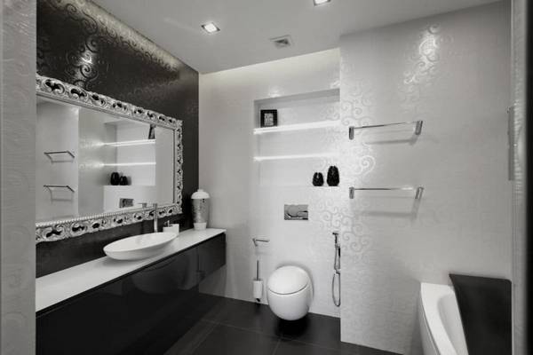 Черно-белая ванная комната: дизайн и фото примеров - фото